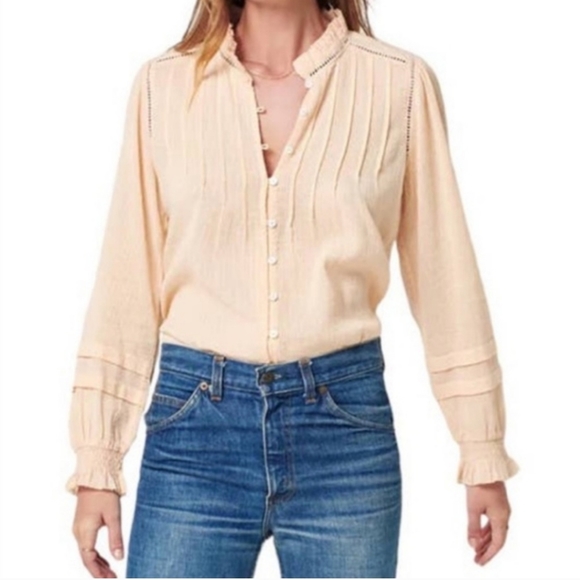 Faherty Willa Striped Pintuck Blouse peasant style Size Small - Picture 6 of 6